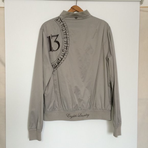 English Laundry Windbreaker Wind Jammer Jacket Medium Embroidered #13 Silver Zip - Picture 1 of 14